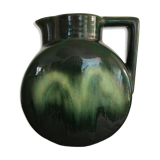 Carafe broc pitcher in green ceramic with metallic highlights