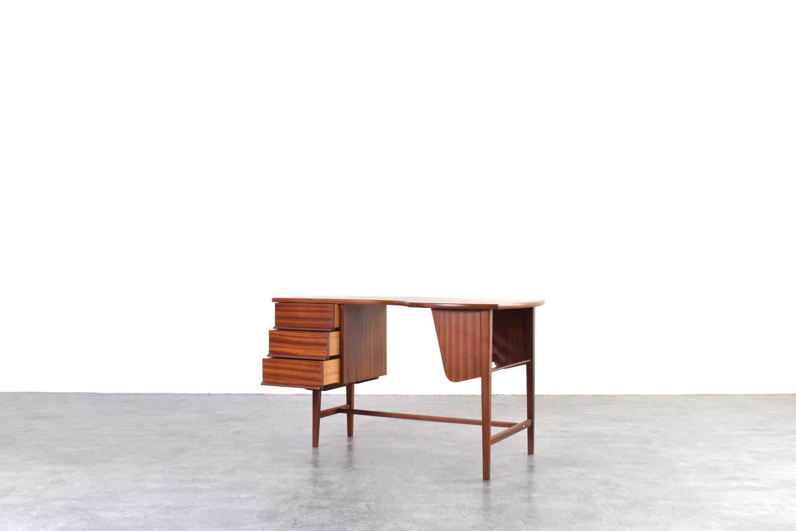 Mid-Century Kidney Shaped Danish Teak Desk, 1960s.
