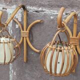 Pair of Louis Sognot rattan wall lights.