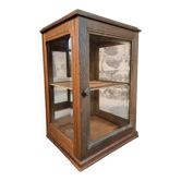 Petite vitrine ancienne en chêne français | Vitrine des années 1920 avec fond miroir