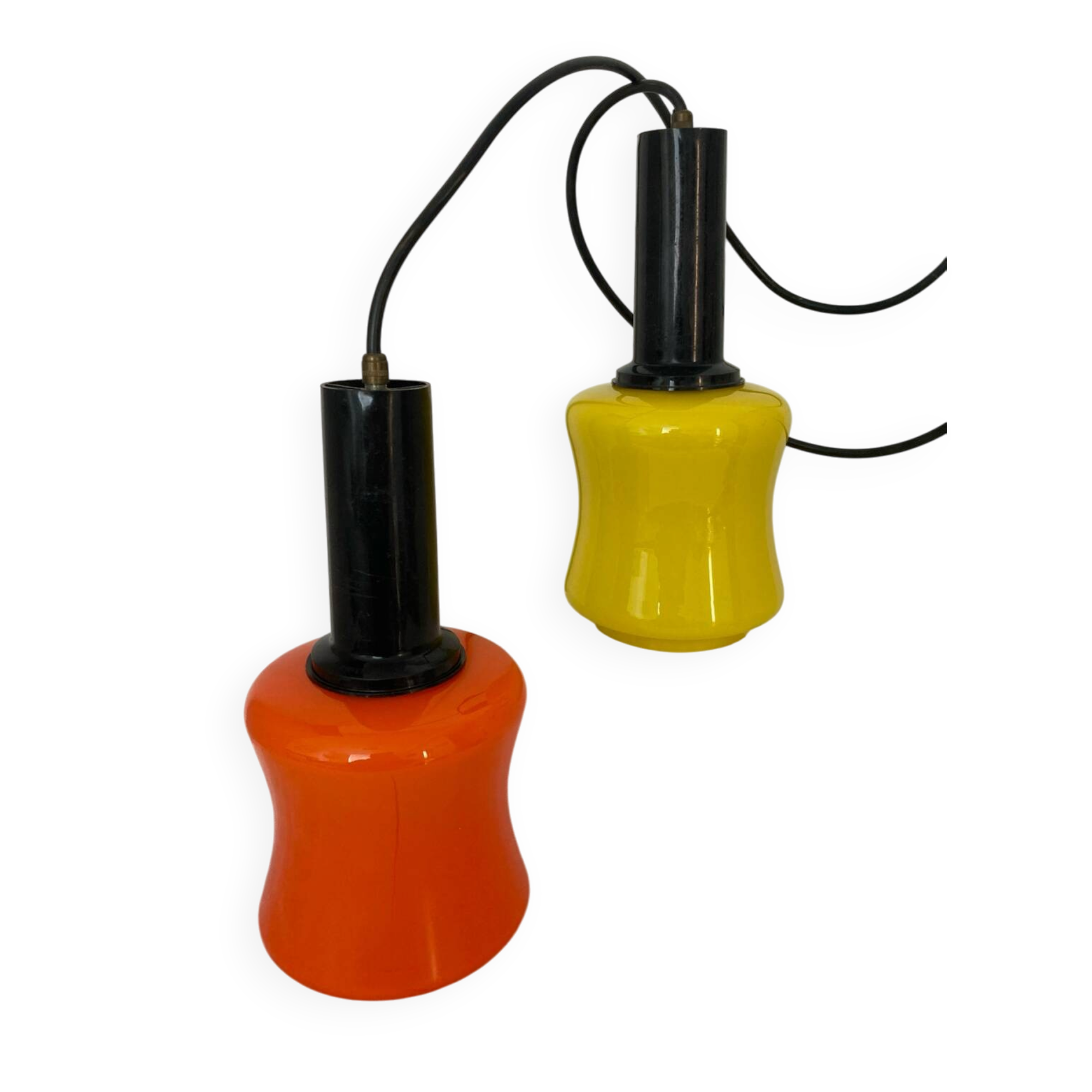 2 opaline suspensions by Massimo Vignelli vintage made in Italy.