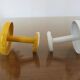 2 wall mounted coat racks in yellow and white metal 70s 80s