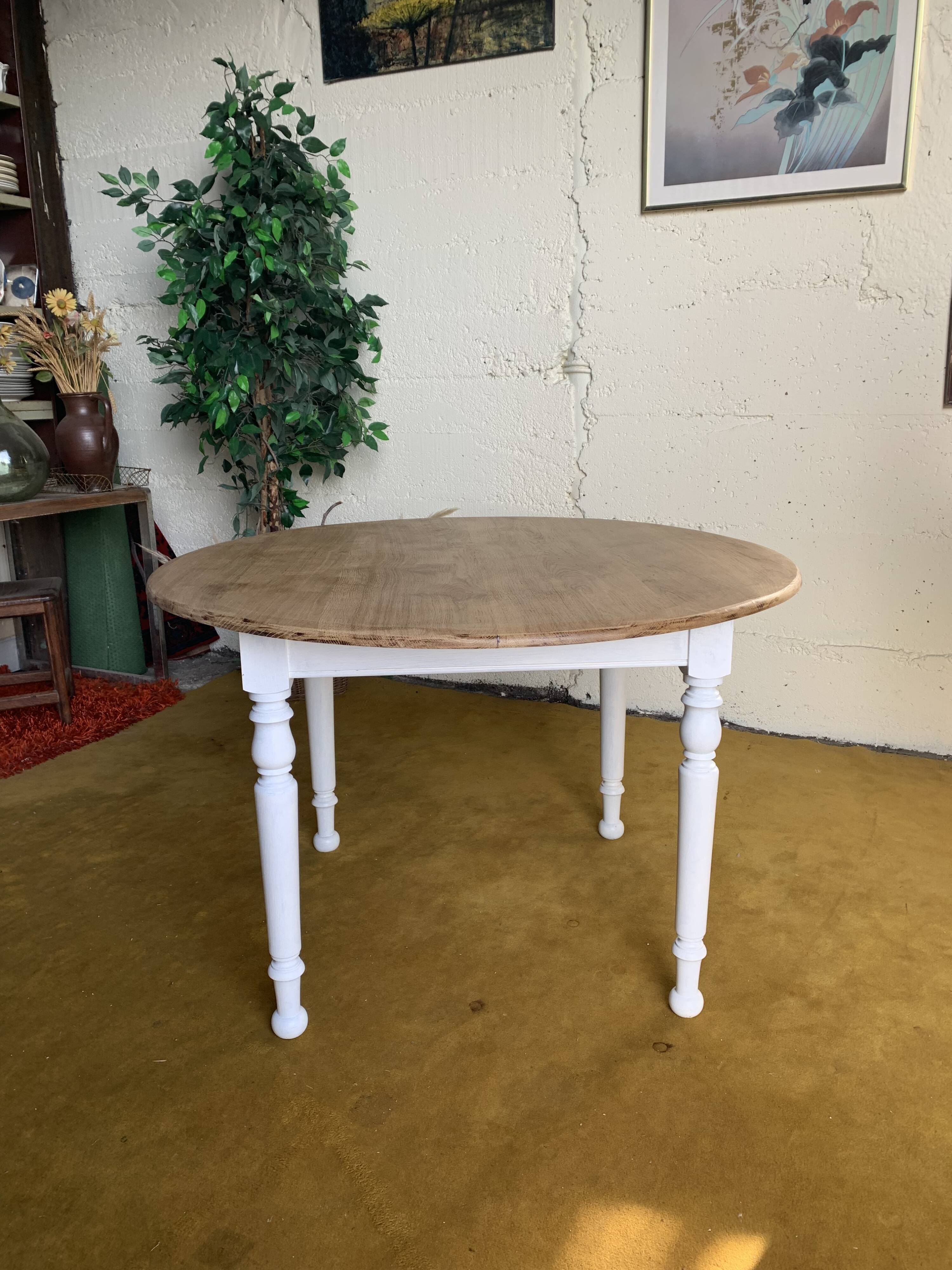Round raw wood table