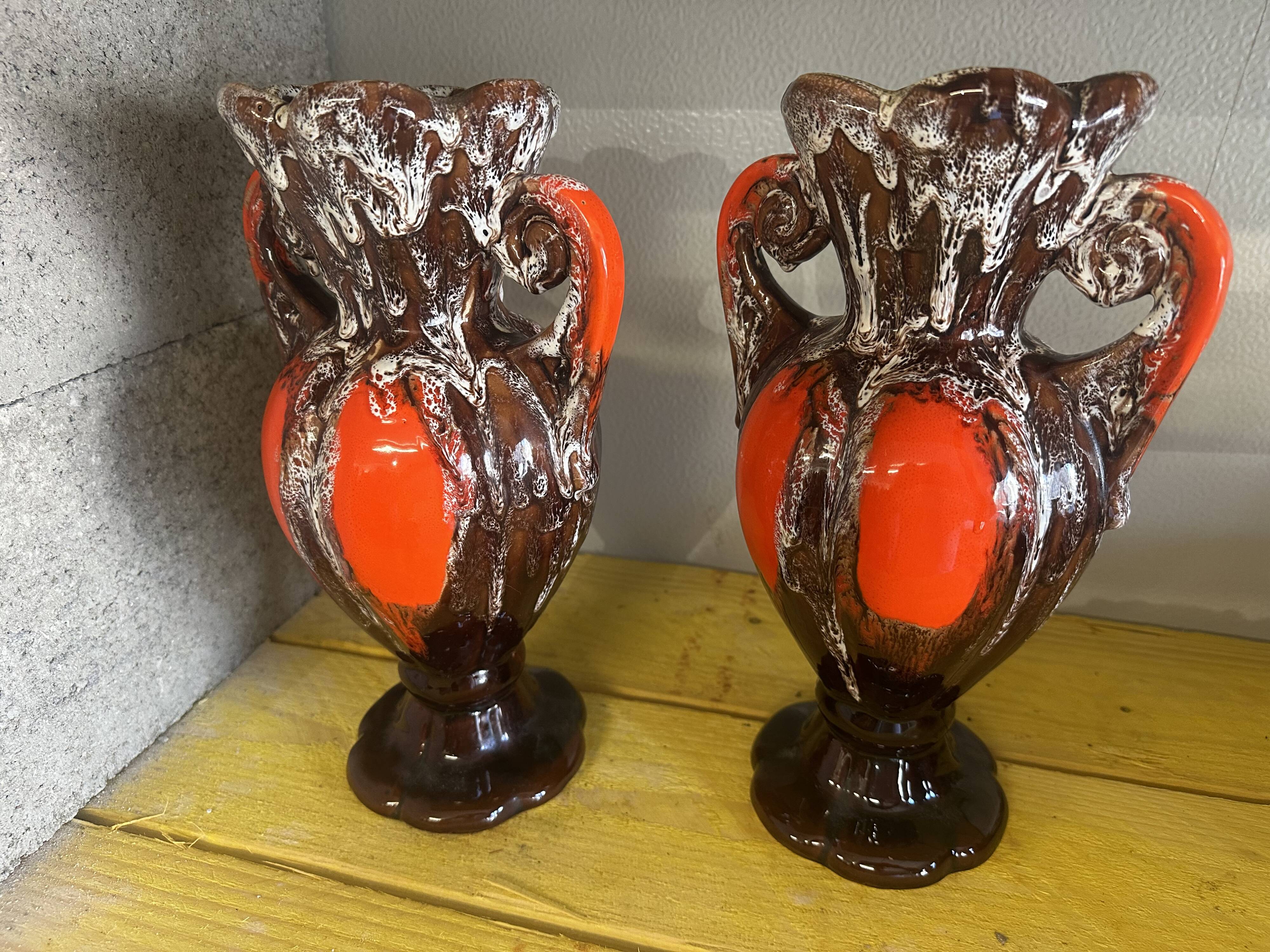 Pair of large Vallauris amphora-style vases, 31 cm high