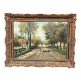 Landscape "Where time passes slowly." Oil on wood panel.