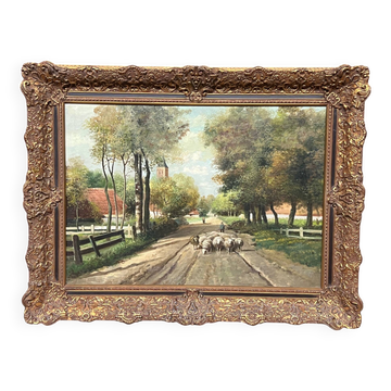 Paysage "Où le temps passe lentement." Huile sur panneau de bois.