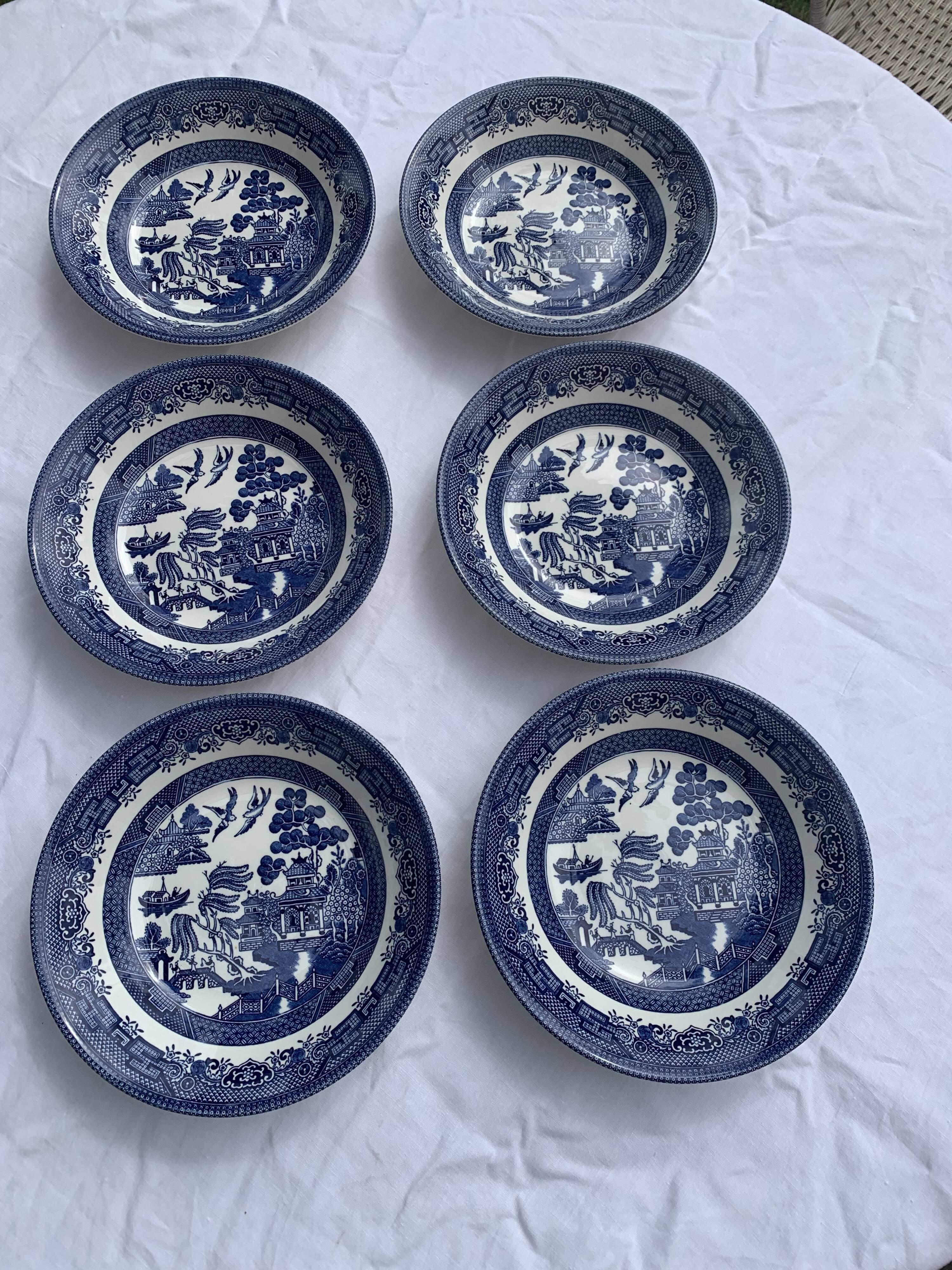 6 soup plates, Willow Churchill model, made in England, Asian landscape