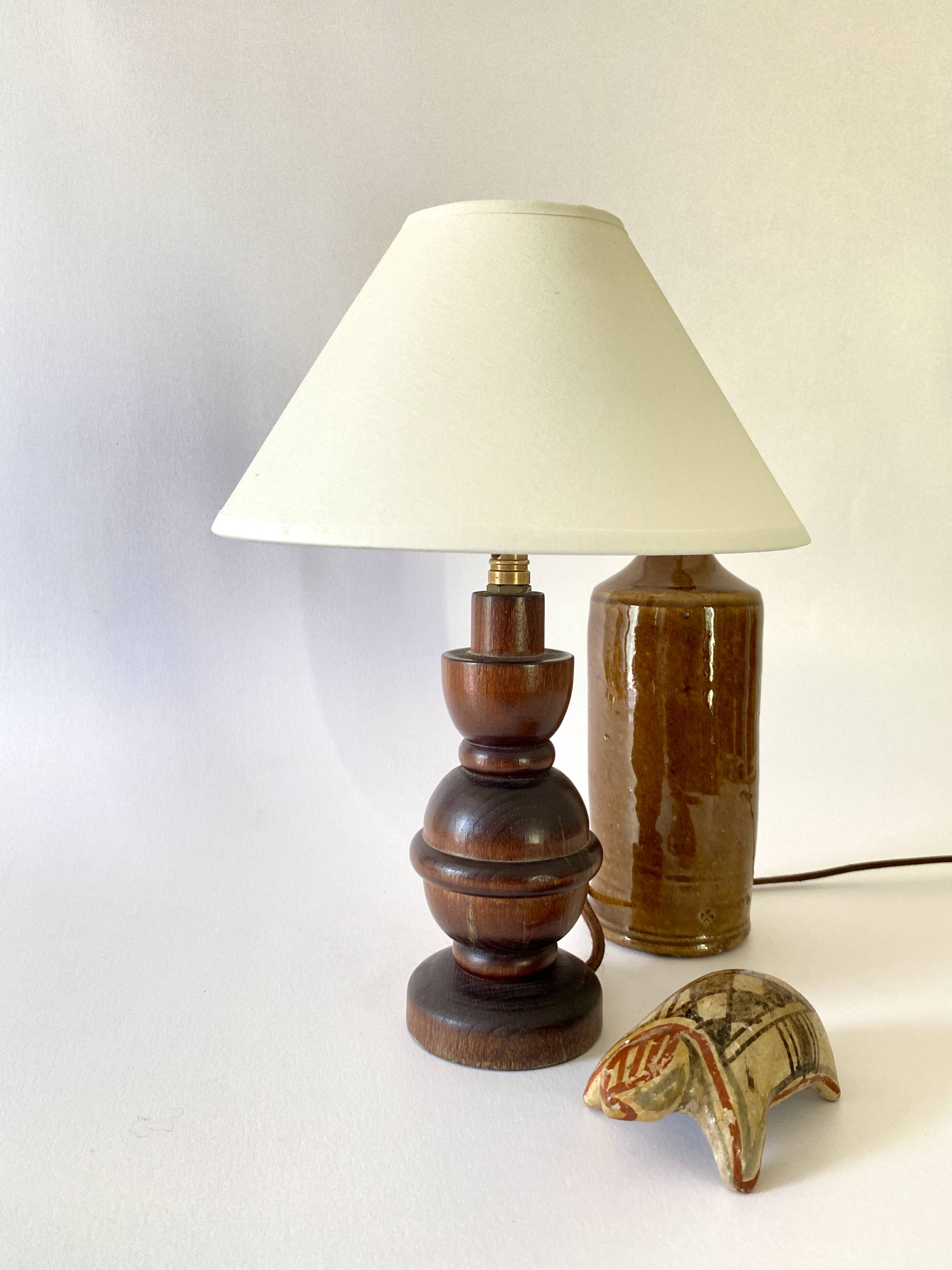 Wooden lamp, recent fabric cable 200 cm, pagoda lampshade