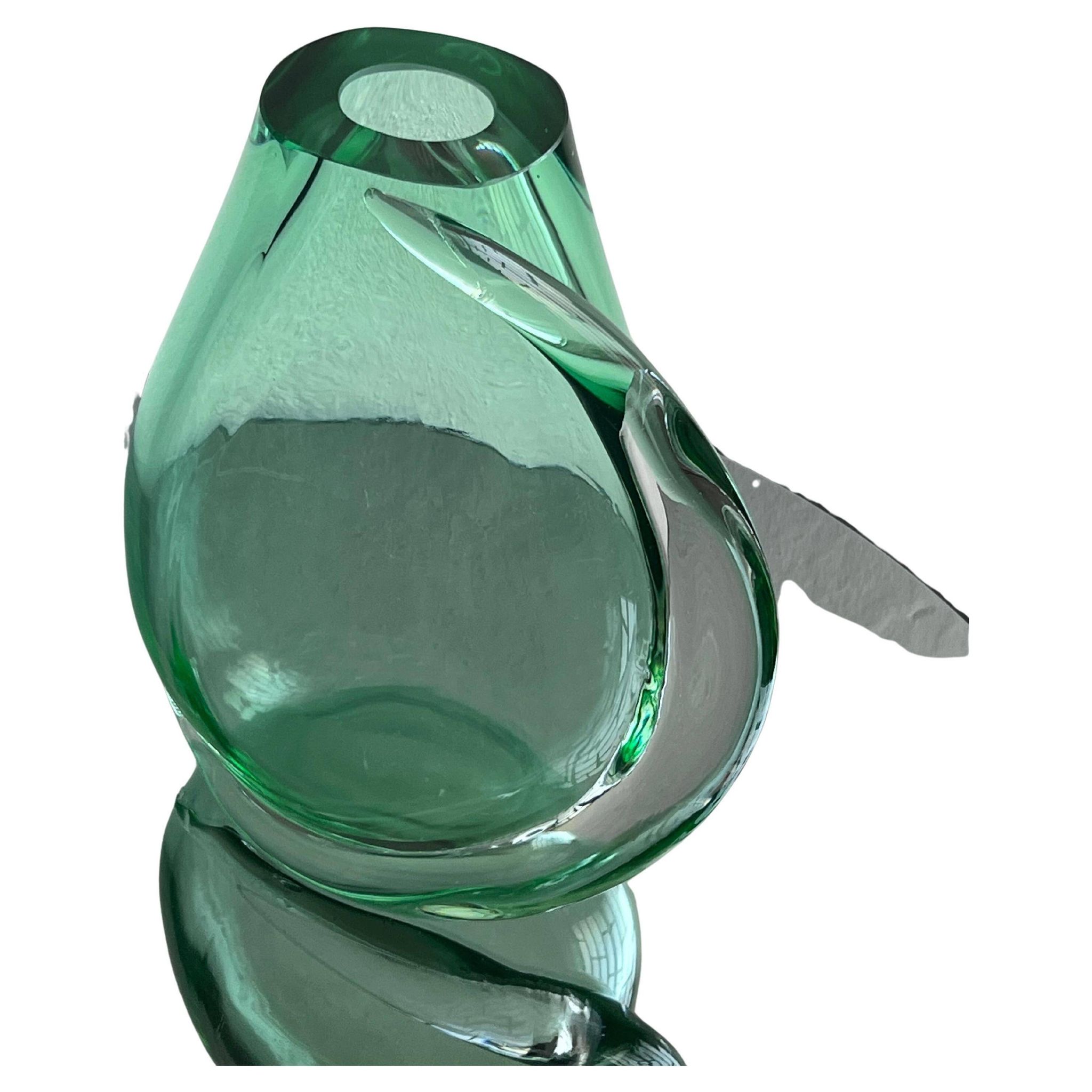 Huge green vase in Murano glass from artisan masters, Flavio Poli 1970's