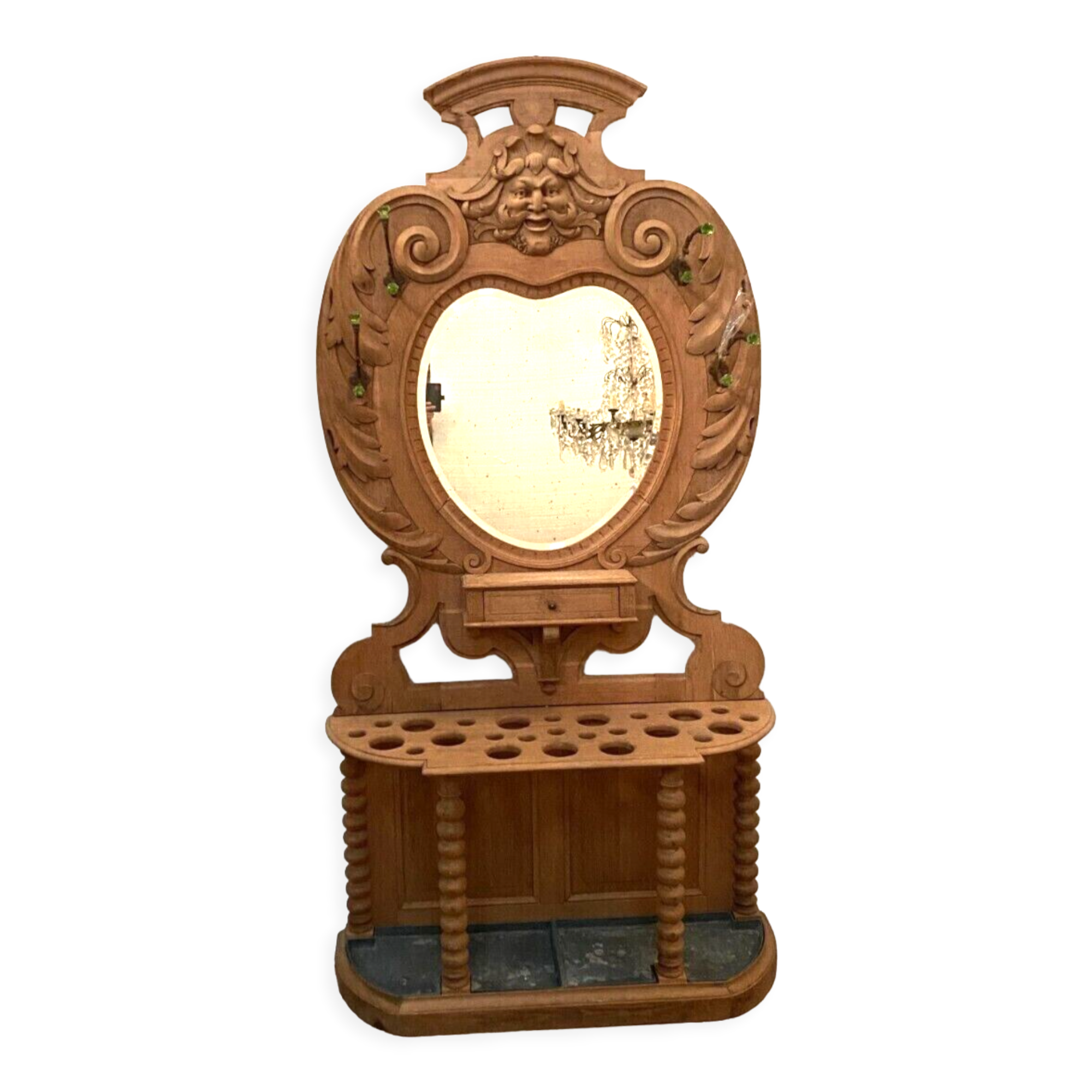 Coat rack and umbrella in carved oak XX century