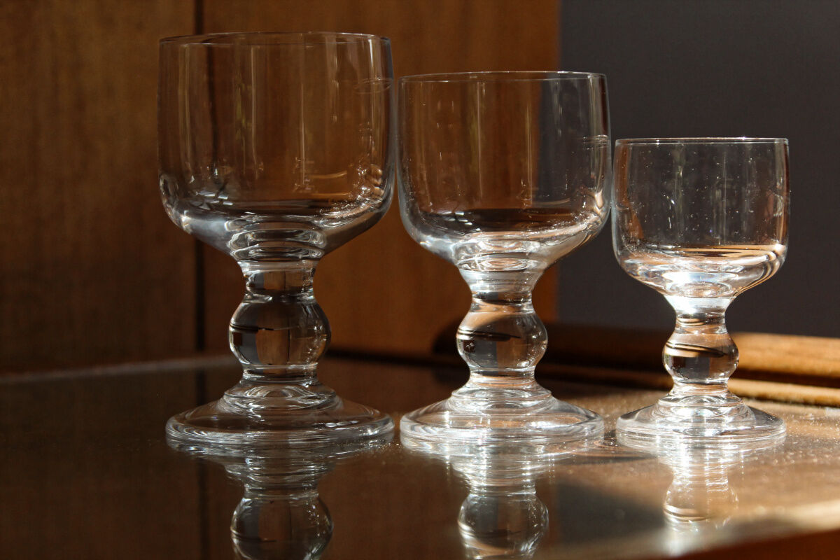 Series of 23 foot glasses, crystal