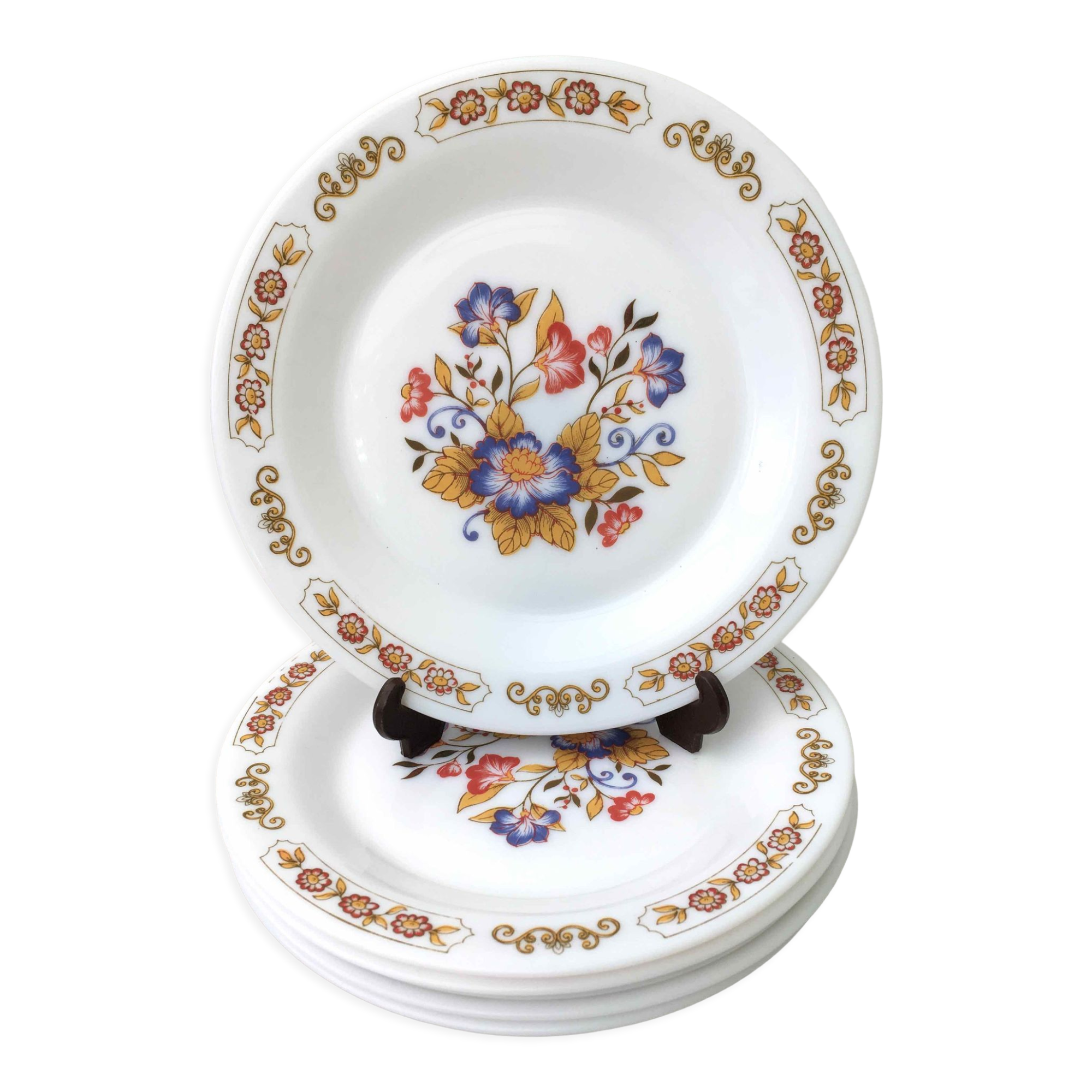 6 floral dessert plates 1970