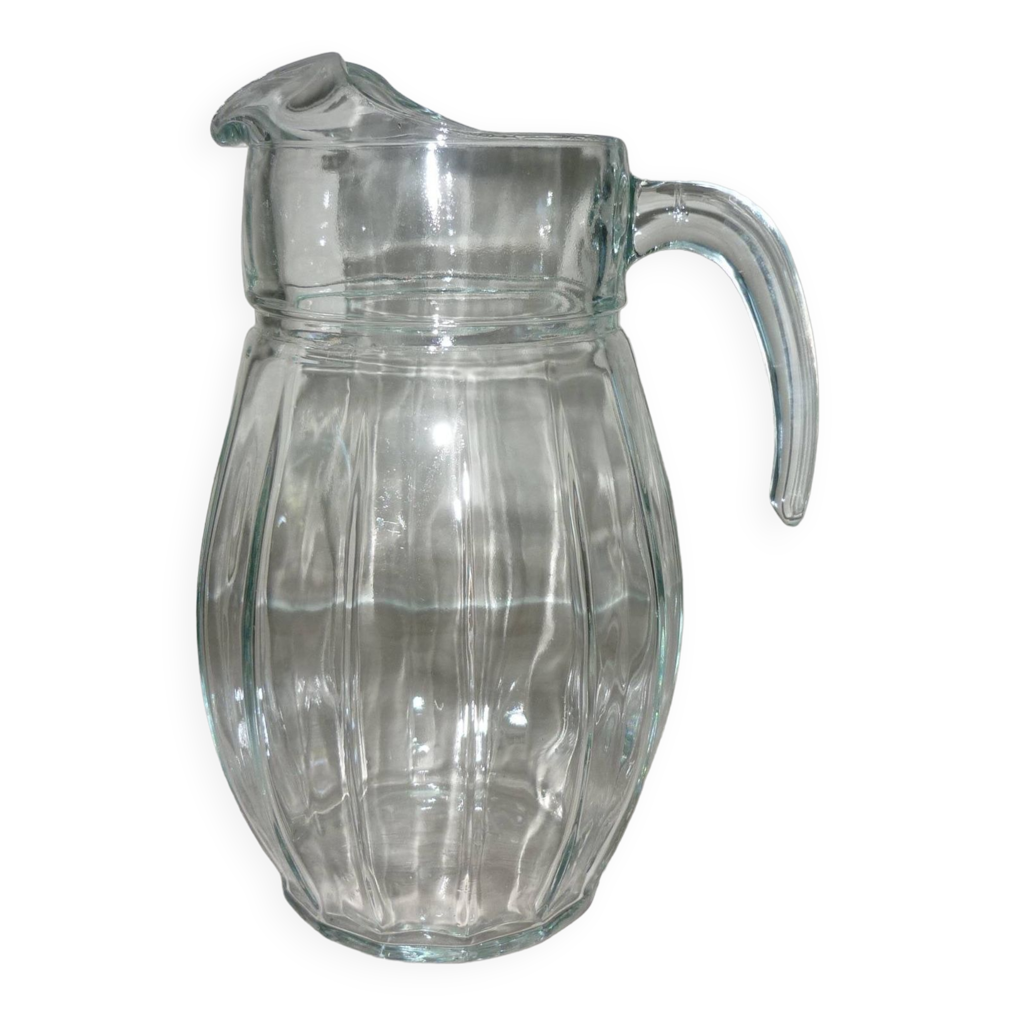 Vintage transparent molded glass carafe with handle