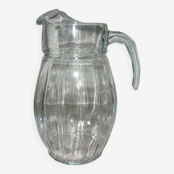 Vintage transparent molded glass carafe with handle