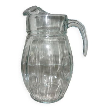 Vintage transparent molded glass carafe with handle