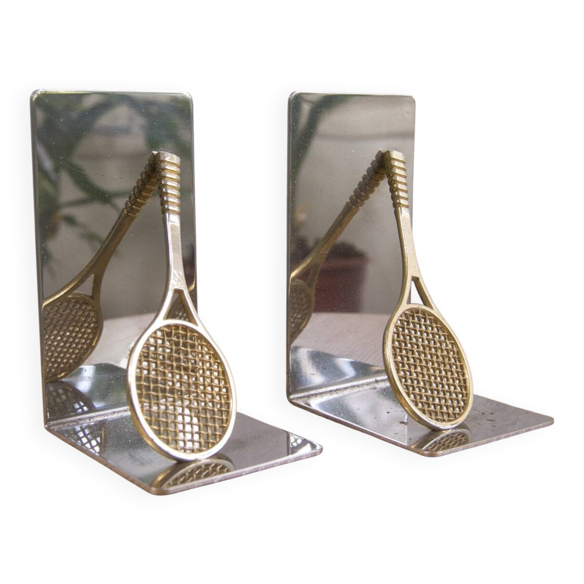 Paire de serre-livres vintage en forme de raquette de tennis – années 1980