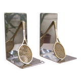 Paire de serre-livres vintage en forme de raquette de tennis – années 1980