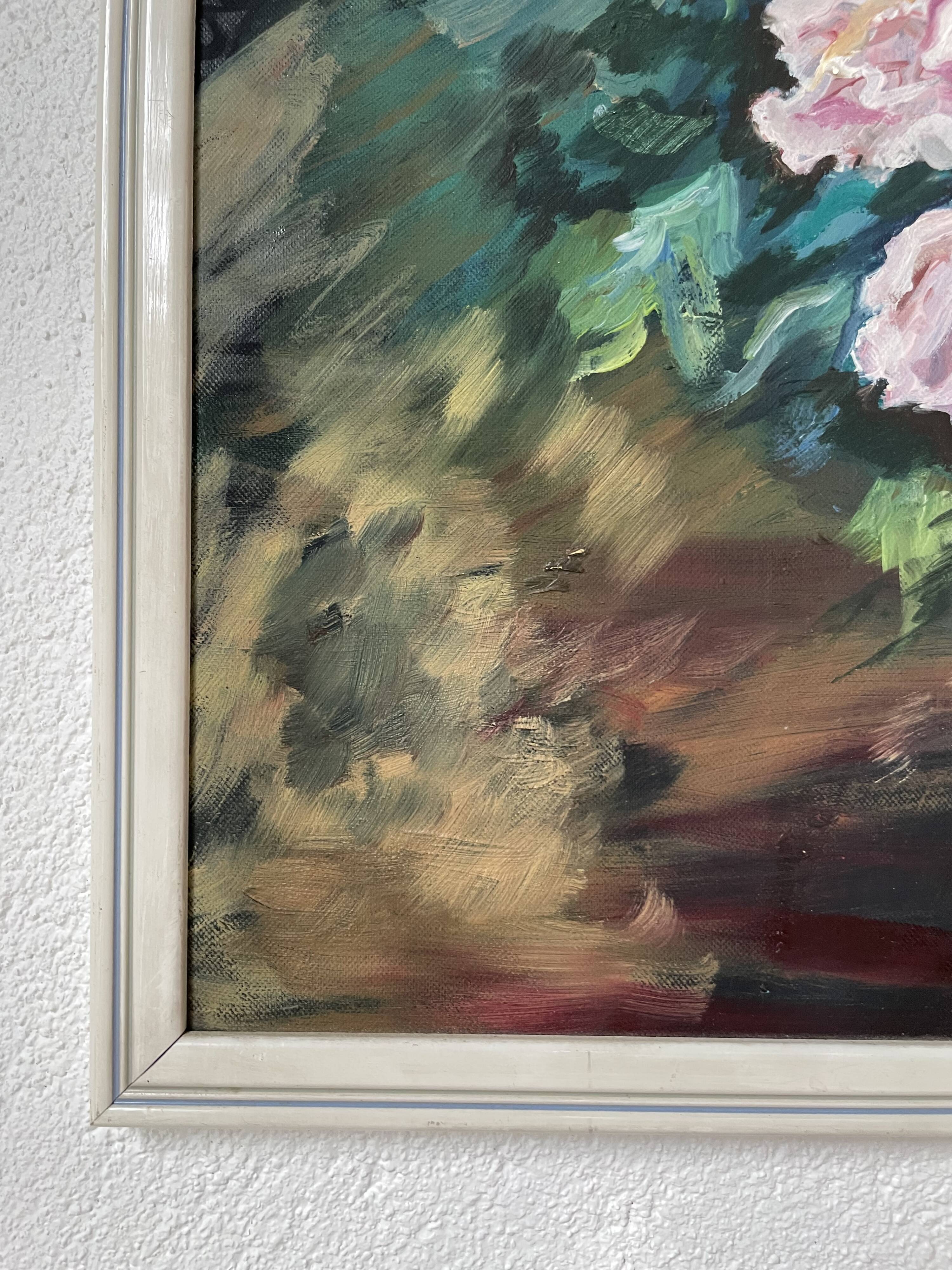 Oil canvas on wood flowers