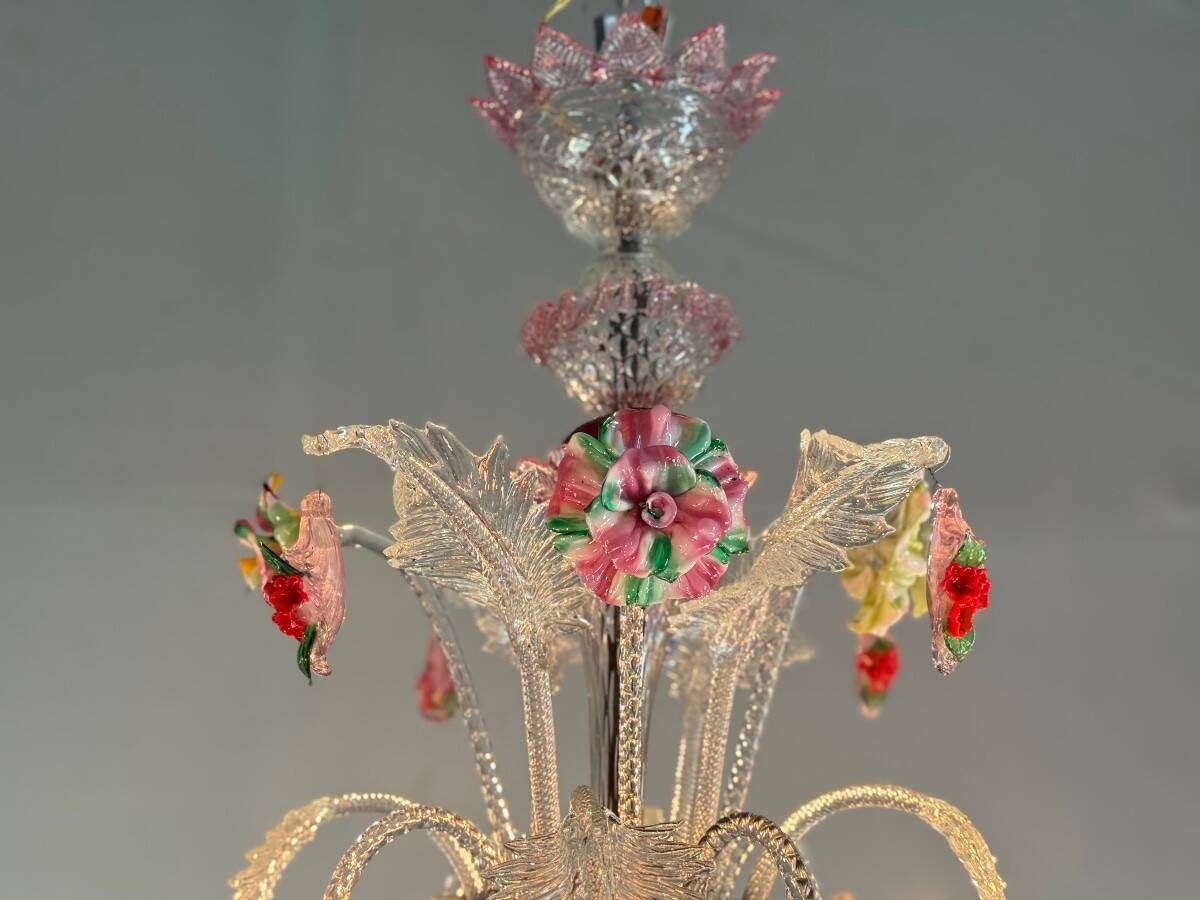 Venetian chandelier in multicolored Murano glass, 6 light arms circa 1920