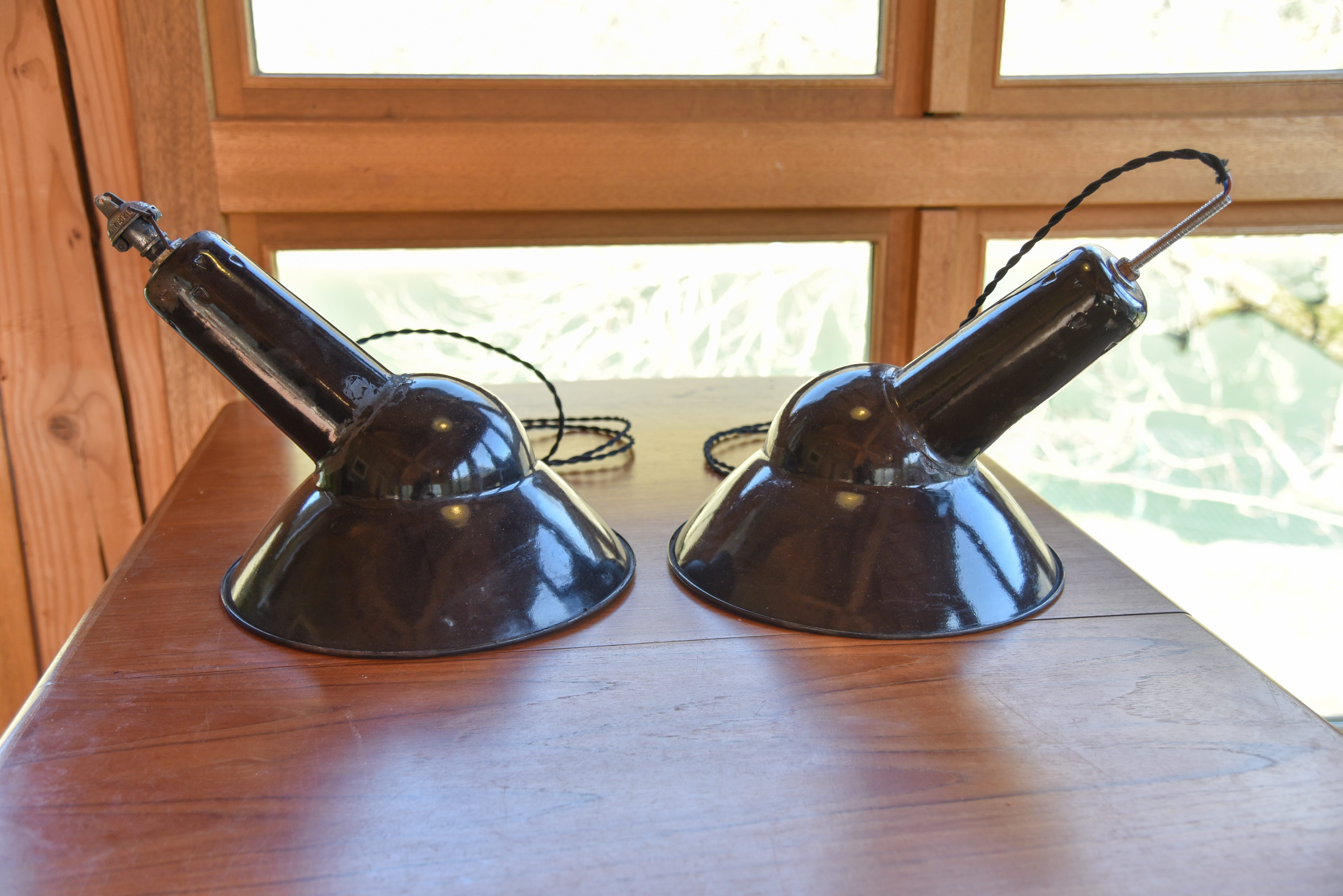 Pair of suspensions in black enamelled sheet metal 50s