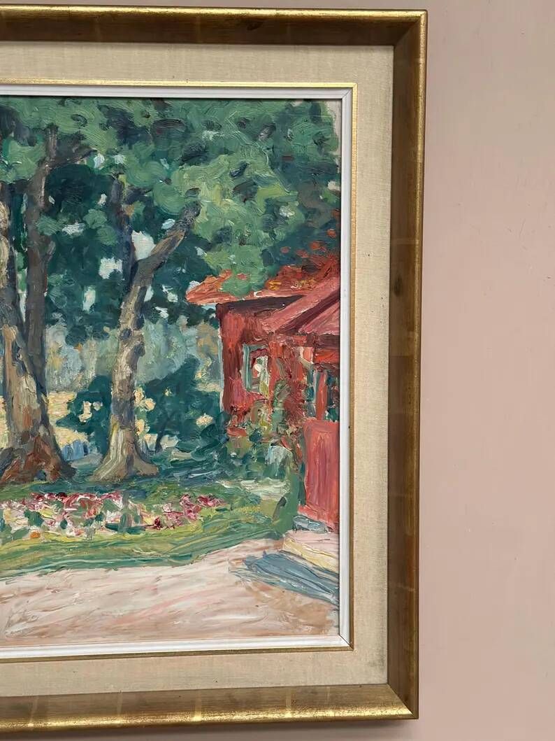 Original Swedish Oil on Panel – “House in Naantali” by John Rosenqvist – Signed – Vintage and Framed – 56.5 × 42 cm (22.2" × 16.5")