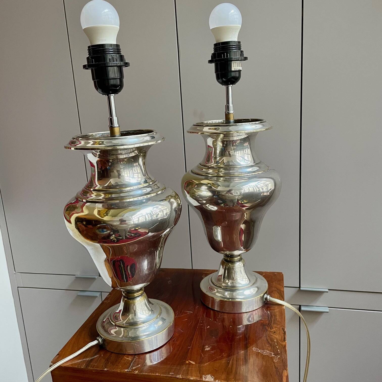 Pair of silver-plated metal lamps produced by Christofle - 1950s design