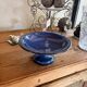 Vintage blue fruit bowl 1980s enamelled stoneware
