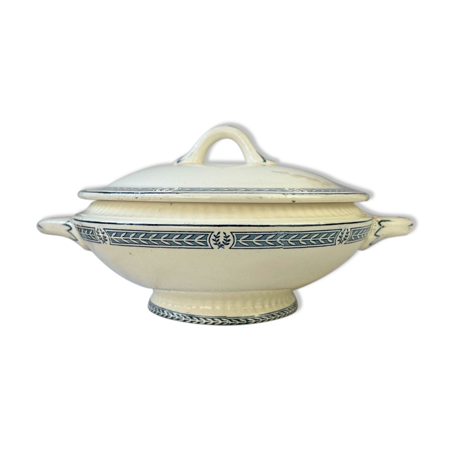Vintage soup tureen, blue ironstone, Salins model, Castellane