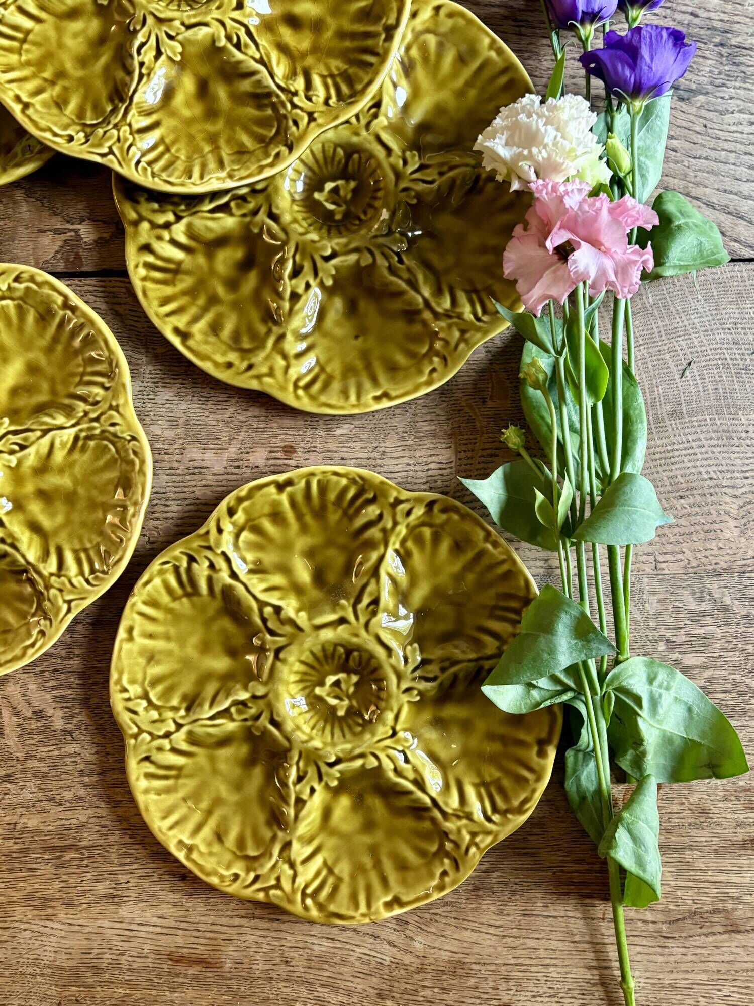 Set of 6 vintage green ceramic oyster plates - Gien