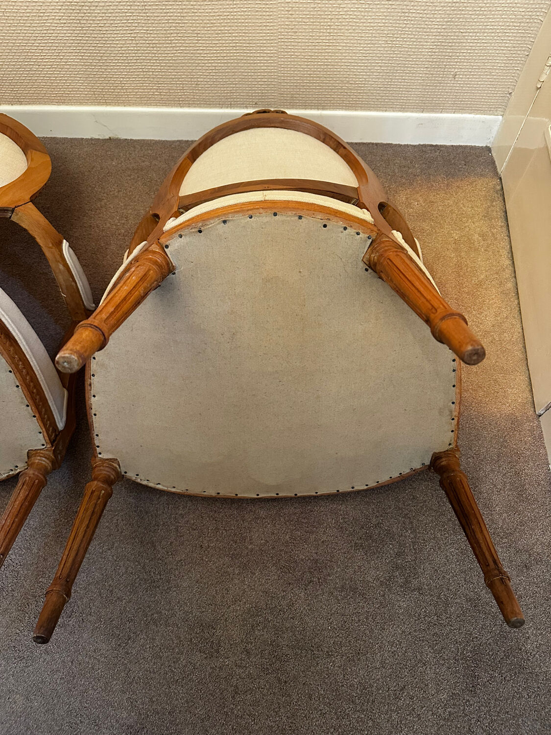 Pair of Louis XVI style medallion armchairs, late 19th / early 20th century.