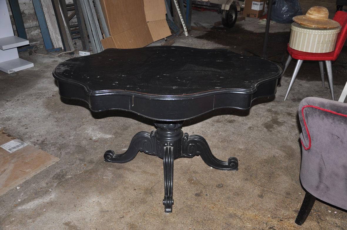 Napoleon style table restored and patinated in antique black with a drawer