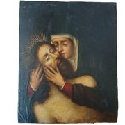 Peinture sur cuivre ancienne du XVIIe siècle - Marie avec le Christ -