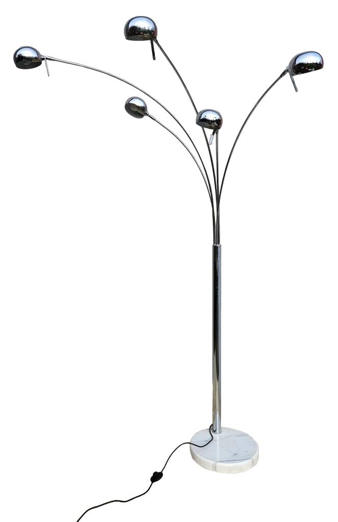 Vintage ARC floor lamp with 5 adjustable chrome arms on marble base