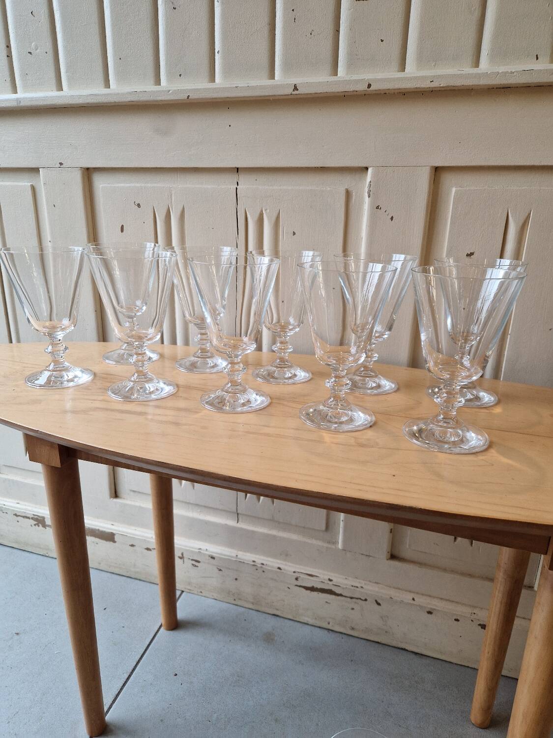 Set of 10 vintage 1970s crystal water or wine glasses