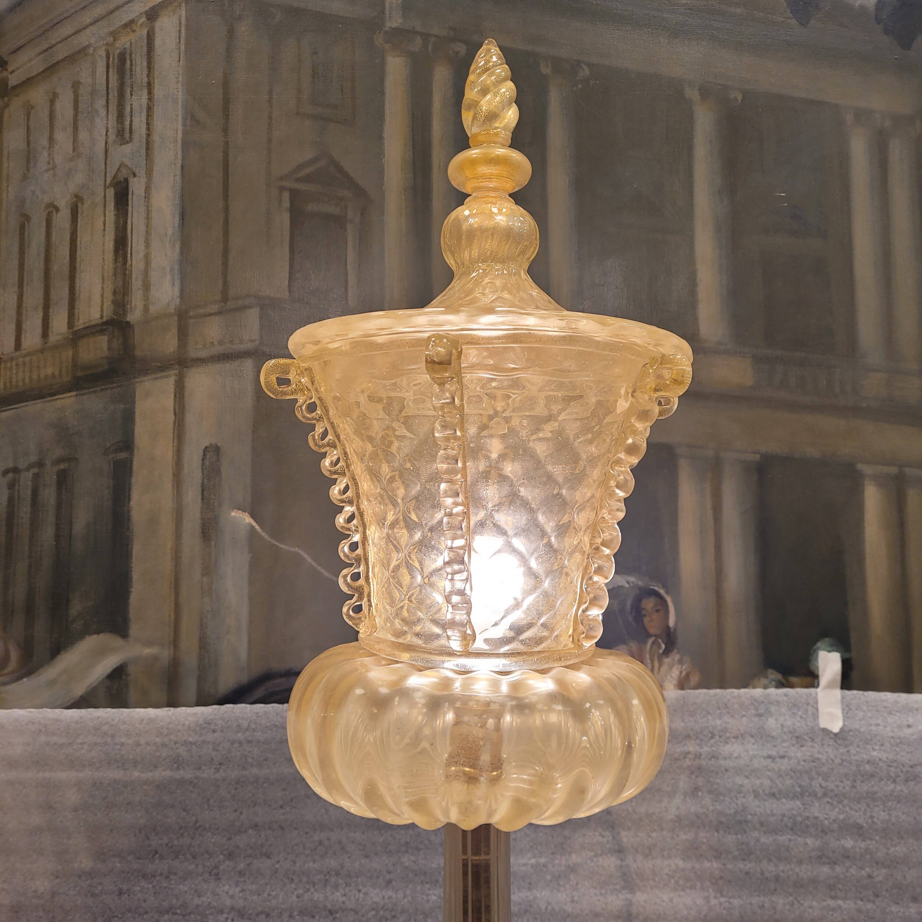 Magpie lamp, Murano crystal and gold powder, Barovier & Toso, 50's