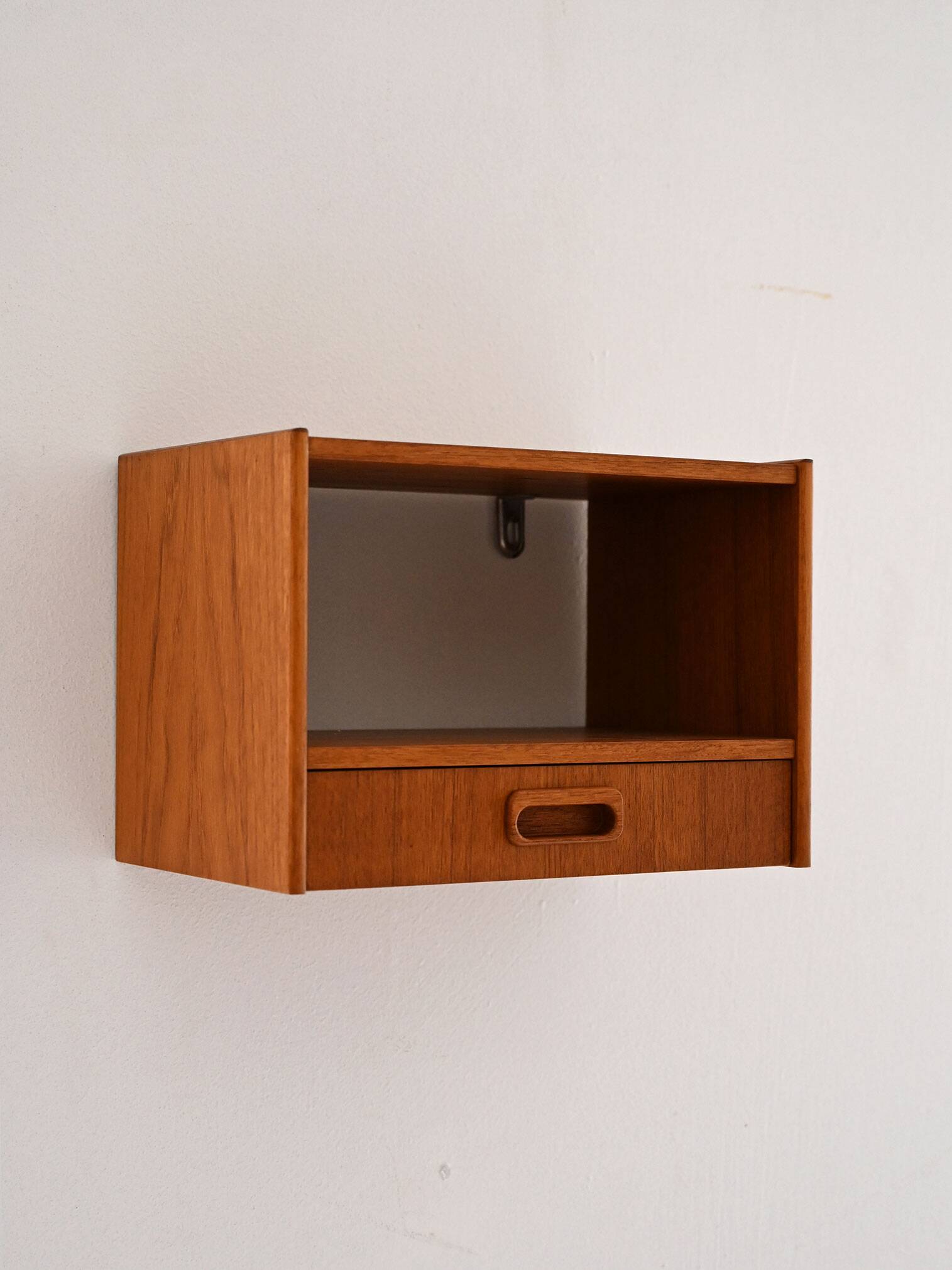 1960s Scandinavian wall-mounted teak bedside table