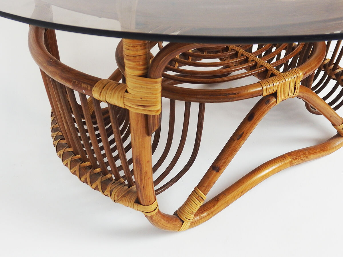 Rattan and glass coffee table