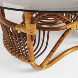 Rattan and glass coffee table