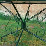 Salon de jardin 1 table 2 fauteuils 3 chaises fer forgé vert wagon