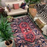 Vintage Turkish Tribal Rug veg dye 220x132 cm Turkish Carpet Red, Blue, Green