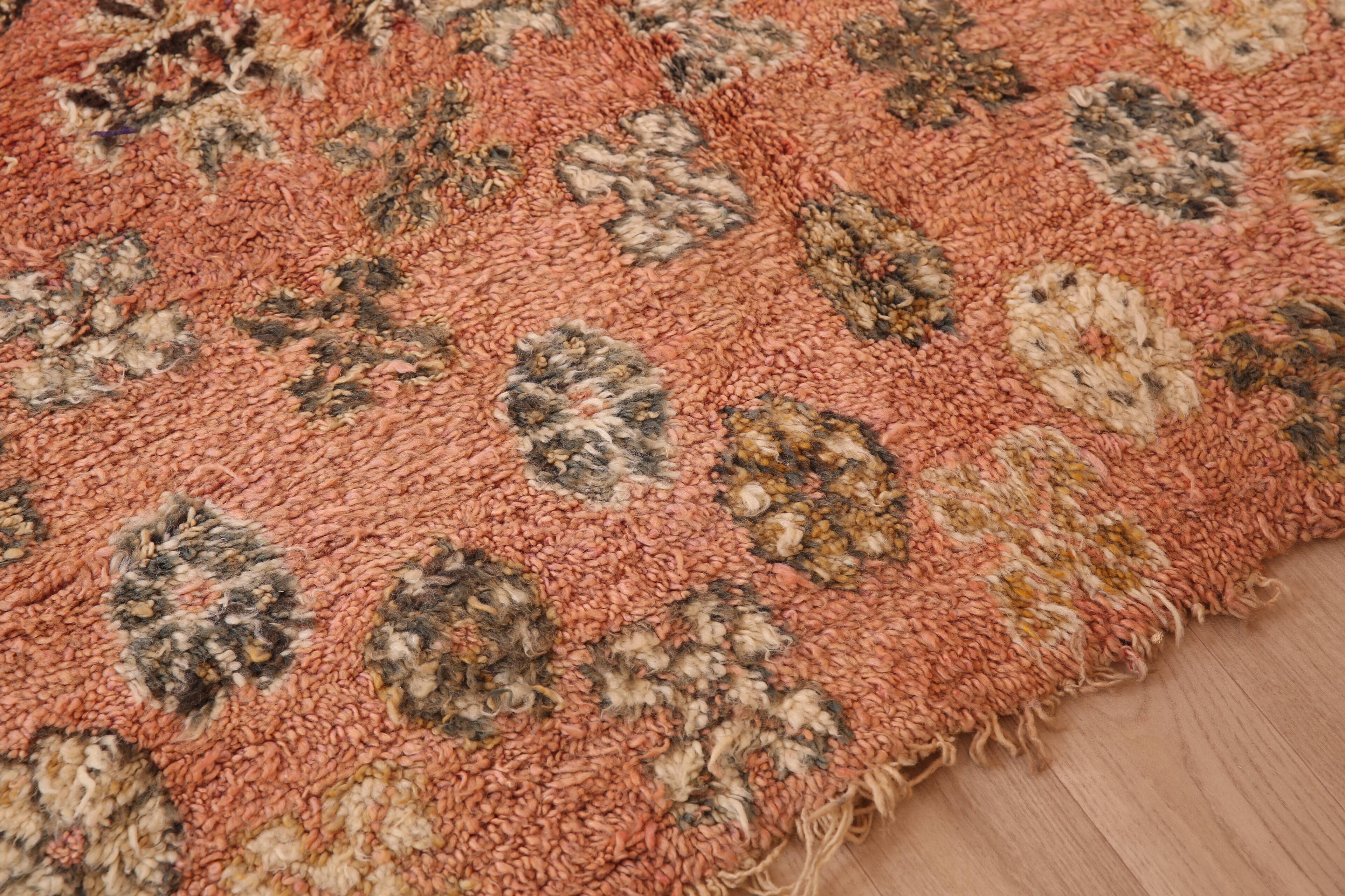 Peach Vintage Moroccan Rug 180 x 305 cm, Berber Wool Rug, Handmade Boho Rug