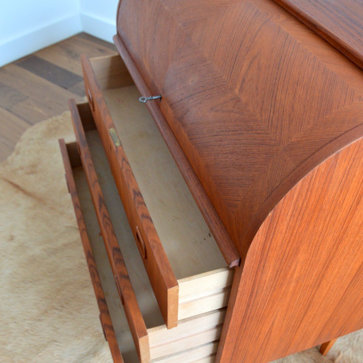 Swedish secretary sliding tray teak 1950s