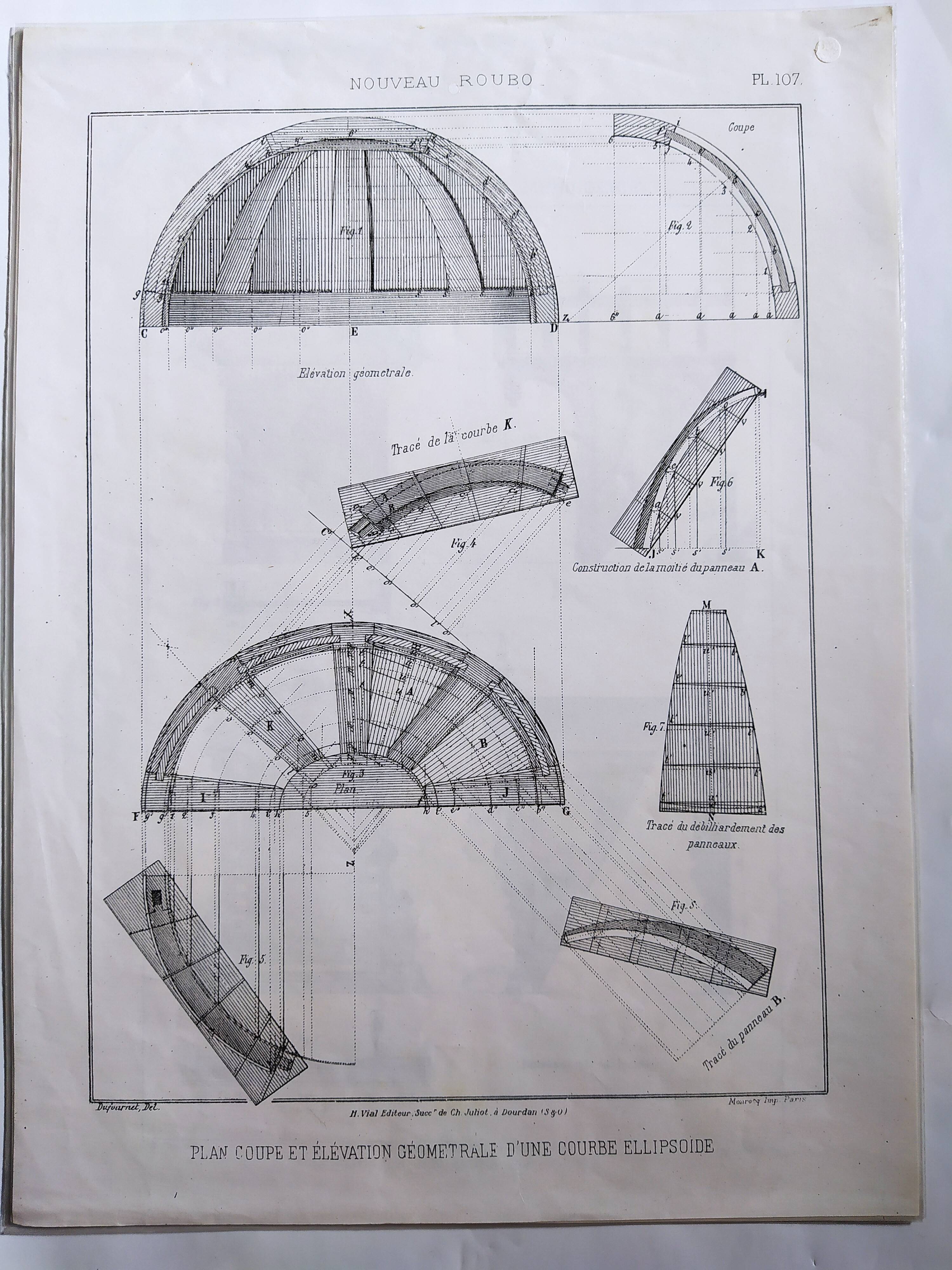 Carpentry board " Plan Cutting and Geometric Elevation,... "