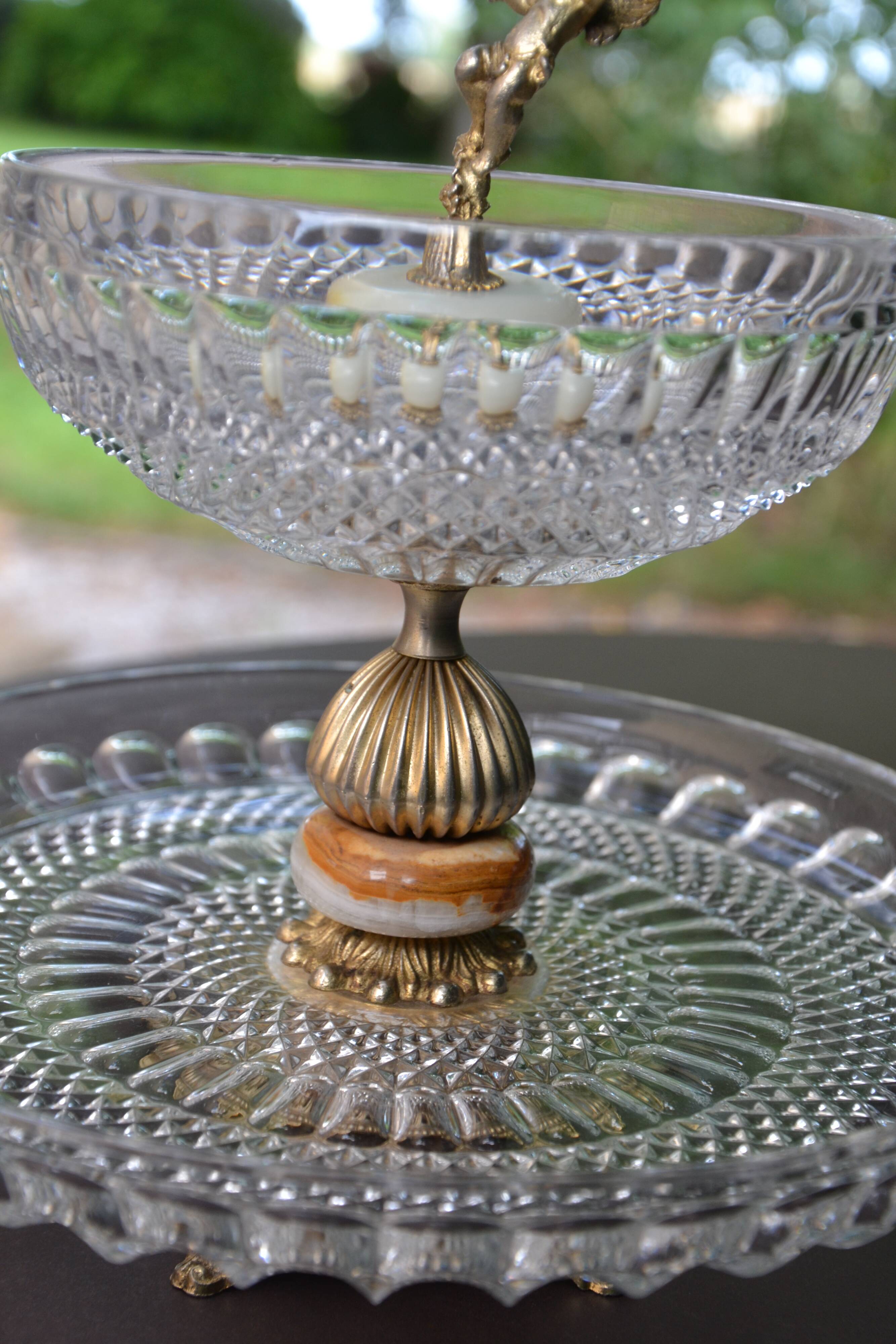 Présentoir, serviteur en cristal, onyx et bronze