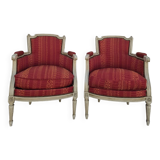 Pair of Louis XVI style bergère armchairs, antique.