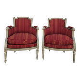 Pair of Louis XVI style bergère armchairs, antique.