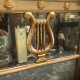 Old wooden mirror and gilded stucco 19th Style Louis XVI Trumeau Décor Columns and Lyre 52x102cm