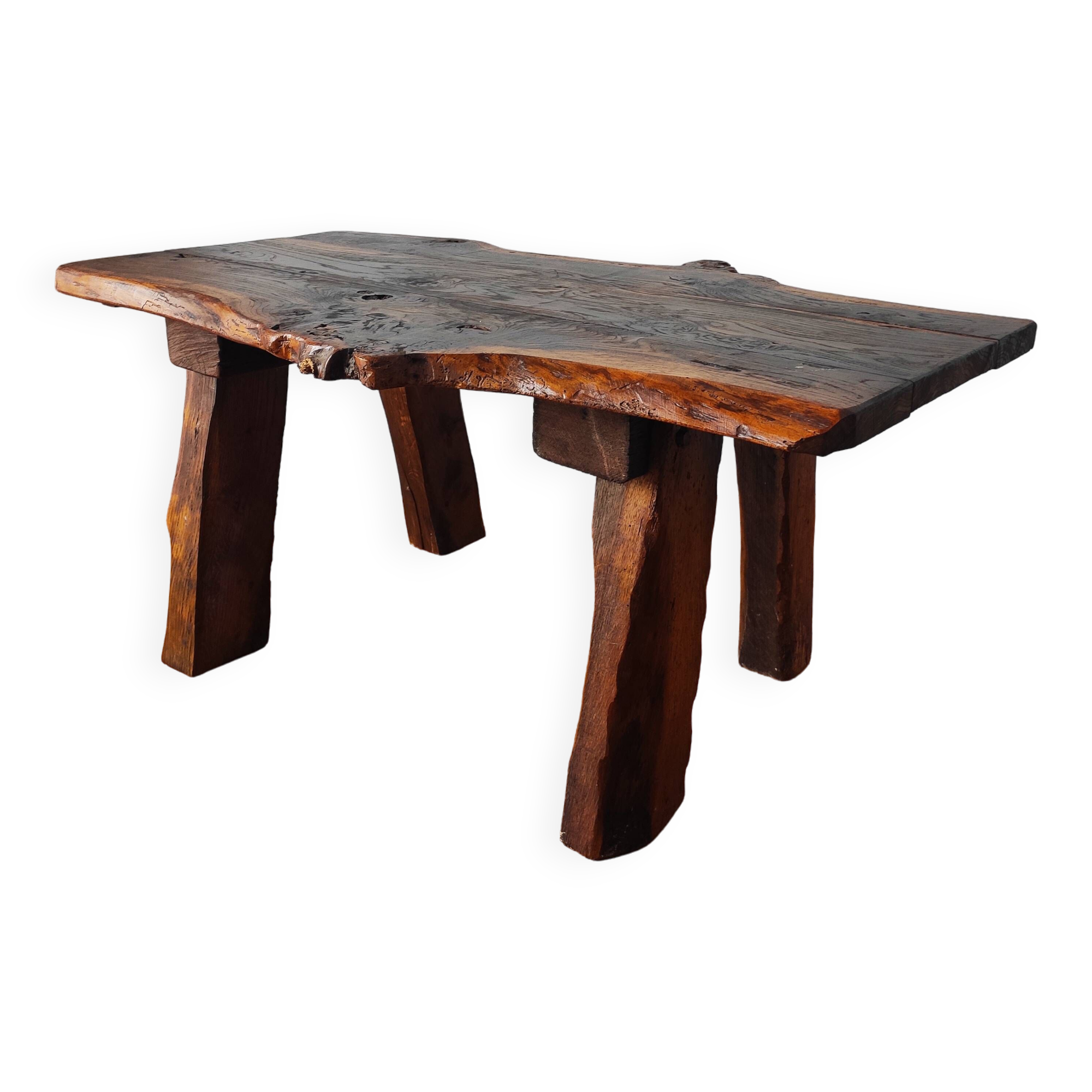 Vintage coffee table 50/60 brutalist oak and solid walnut