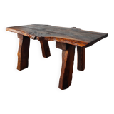 Vintage coffee table 50/60 brutalist oak and solid walnut