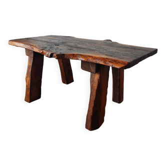 Vintage coffee table 50/60 brutalist oak and solid walnut